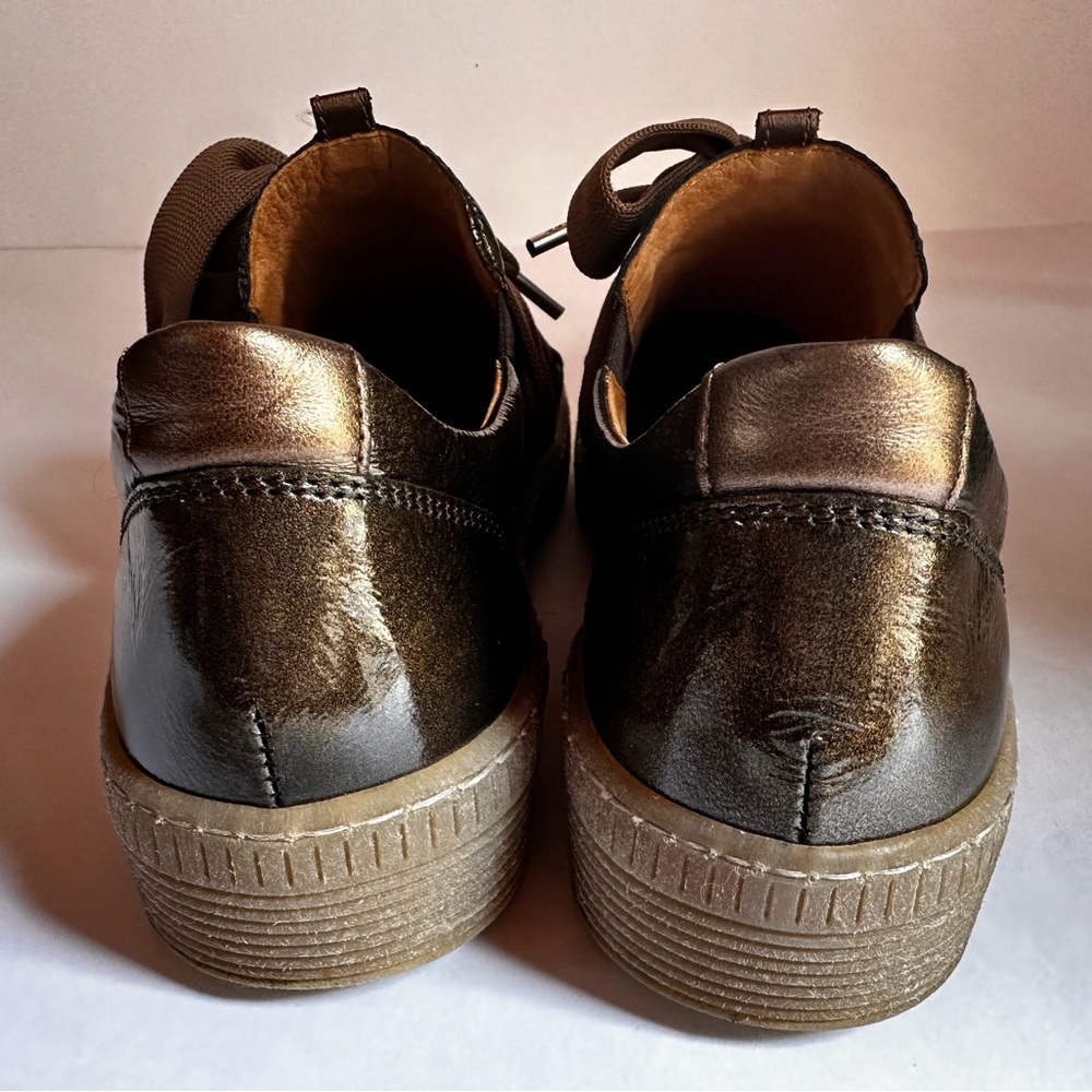Gabor Best Fitting Metallic Olive Green Patent Leather Sneakers Ribbon Lace - Picture 9 of 11